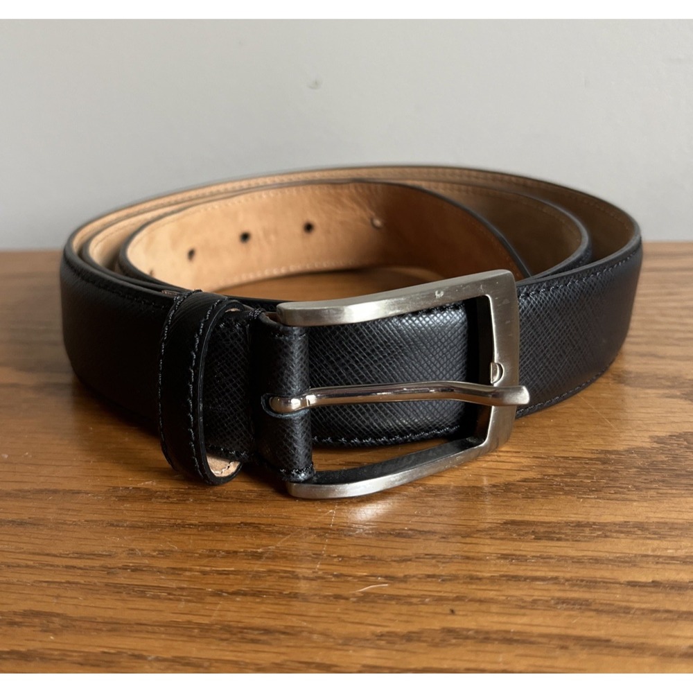 Saks Fifth Avenue Men's Black Italian Full Grain Leather Belt 42